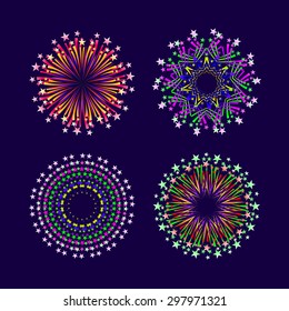 Party and holiday event firework icon flat set isolated vector illustration