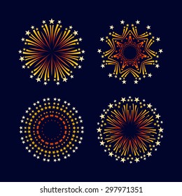 Party and holiday event firework icon flat set isolated vector illustration
