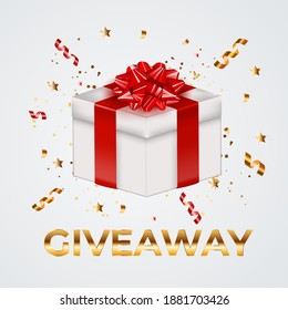 Party Holiday Gift Box background with Bow and Ribbon. Giveaway Concept for Social Network. Vector Illustration