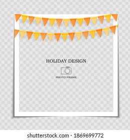 Party Holiday Photo Frame Template with flags for post in Social Network. Vector Illustration 