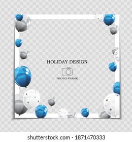 Party Holiday Photo Frame Template with balloons for post in Social Network. Vector Illustration 