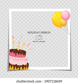 Party Holiday Photo Frame Template for post in Social Network. Vector Illustration