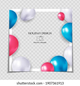 Party Holiday Photo Frame Template for post in Social Network. Vector Illustration