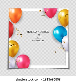 Party Holiday Photo Frame Template for post in Social Network. Vector Illustration