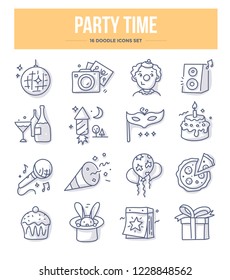 Party and holiday related doodle icons. Vector illustrations of celebration for website and printing materials 