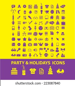 party, holidays, event, birthday isolated icons, signs, illustrations, silhouettes set, vector on background for web and mobile 