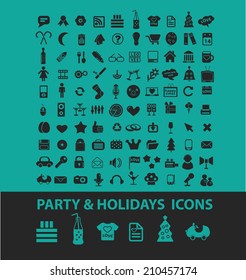 party, holidays icons, signs, symbols, objects, illustrations set. vector