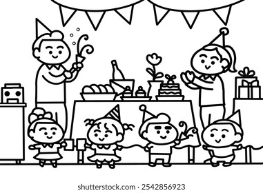 Party at home doodle coloring pages style