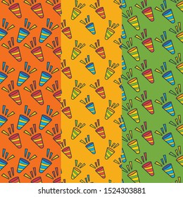 party horn pattern set on colorful background