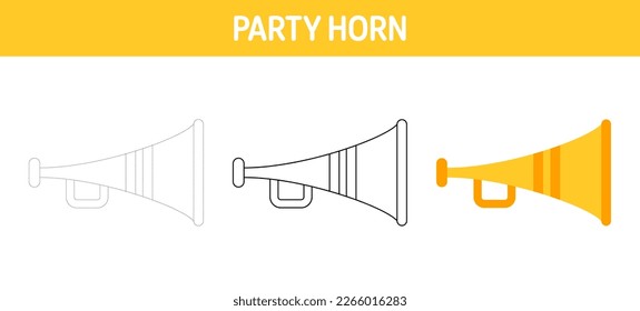 Party Horn tracing and coloring worksheet for kids
