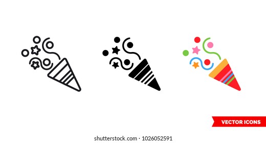 Party icon of 3 types: color, black and white, outline. Isolated vector sign symbol.