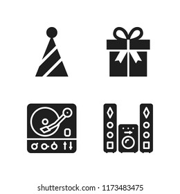 party icon. 4 party vector icons set. hat, turntable and present icon icons for web and design about party theme