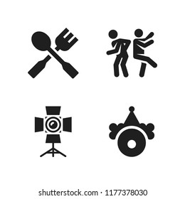party icon. 4 party vector icons set. spotlight, silverware and dancing icons for web and design about party theme