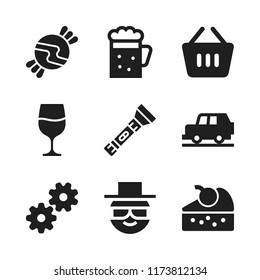 party icon. 9 party vector icons set. candy, cake and settings icons for web and design about party theme