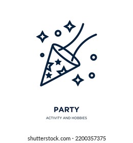 party icon from activity and hobbies collection. Thin linear party, happy, music outline icon isolated on white background. Line vector party sign, symbol for web and mobile