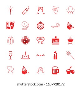 Party icon. collection of 25 party filled and outline icons such as vegas, sparkler, disco ball, drink coconut, beer. editable party icons for web and mobile.