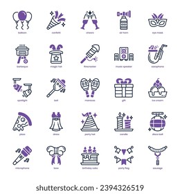 Party icon pack for your website design, logo, app, and user interface. Party icon dual tone design. Vector graphics illustration and editable stroke.