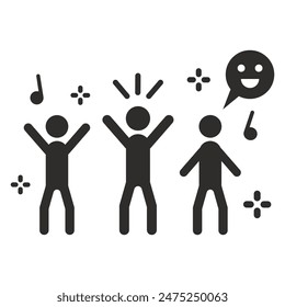 party icon, people having fun, dancing icon, flat vector illustration on white background