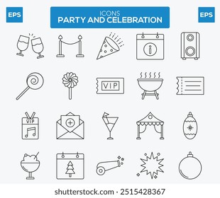 
Party icon set. Celebration icon. Linear style. Vector illustration.