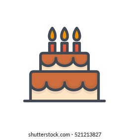Party Icon Set Colored Filled Birthday Cake
