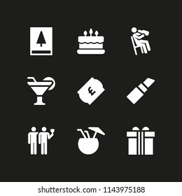 party icon set with drinking, ticket and elegante vector icons for web and graphic design