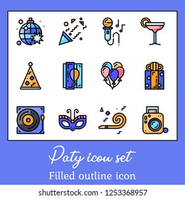 The party icon set. The filled outline icon and illustration.