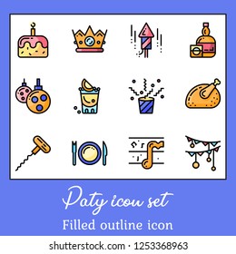 The party icon set. Filled outline icon and illustration.