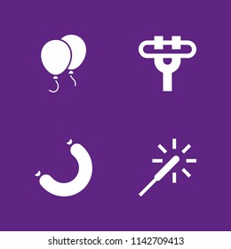 party icon set. fireworks, sausage and balloons vector icon for graphic design and web
