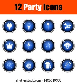 Party Icon Set. Glossy Button Design. Vector Illustration.