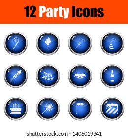 Party Icon Set. Glossy Button Design. Vector Illustration.