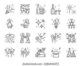 Party icon set. It included celebration, birthday, enjoy, fun, good vibes, and more icons.