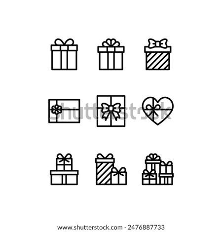 Party icon set. Includes icons such as gifts, boxes, present and more. Birthday Gift Outline icon collection. simple vector illustration