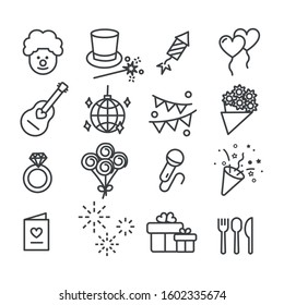 Party icon set isolated design for surprise or celebration events concept. Modern outline on white background