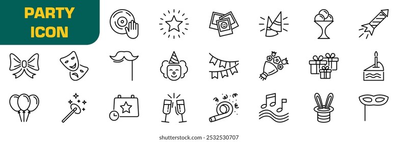 Party icon set. Linear style.