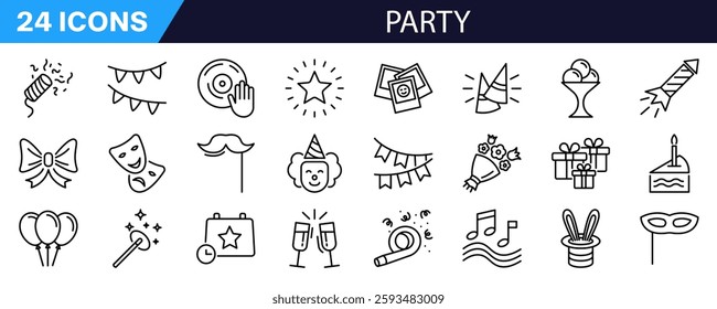 Party icon set. Linear style. Event icon.