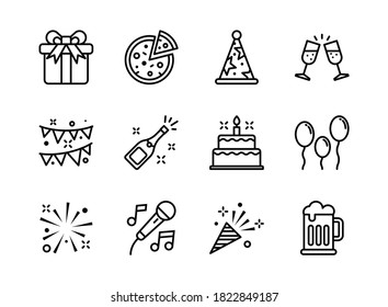 Party Icon Set Outline Style. Symbols For Website, Print, Magazine, App And Design.