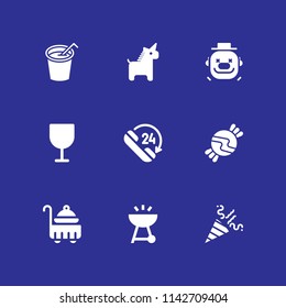 party icon set. restaurant, candy and clown vector icon for graphic design and web