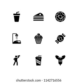 party icon set. soft drink, piece of cake and drinks vector icon for graphic design and web