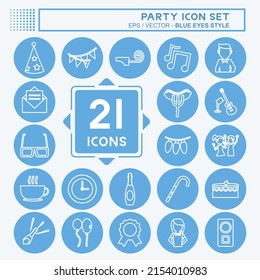 Party Icon Set. suitable for education symbol. blue eyes style. simple design editable. design template vector. simple symbol illustration