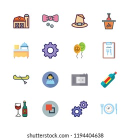 party icon set. vector set about wine bottle, bow tie, boat and catering icons set.