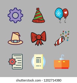 party icon set. vector set about tap, ribbon, balloons and hat icons set.