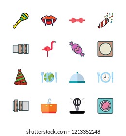 party icon set. vector set about hologram, restaurant, candy and tap icons set.