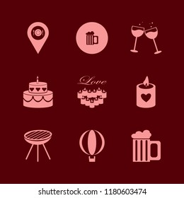 party icon. party vector icons set grill, glasses wine, balloon and candle heart