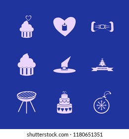 party icon. party vector icons set white bow tie, grill, cupcake and christmas ball