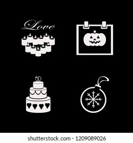 party icon. party vector icons set cake wedding, candles heart, christmas ball and halloween date on calendar