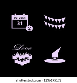 party icon. party vector icons set halloween date on calendar, candles heart, party flags and witch hat