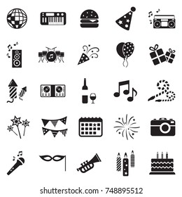 Party Icons. Black Flat Design. Vector Illustration. 