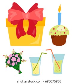 Party icons celebration happy birthday surprise decoration cocktail event anniversary vector.