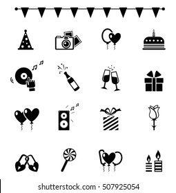 Party Icons and Celebration Icons with White Background. Vector set symbols isolated on white background.