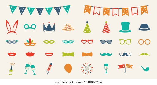 Party icons collection. Carnival, photo booth and birthday. Vector.